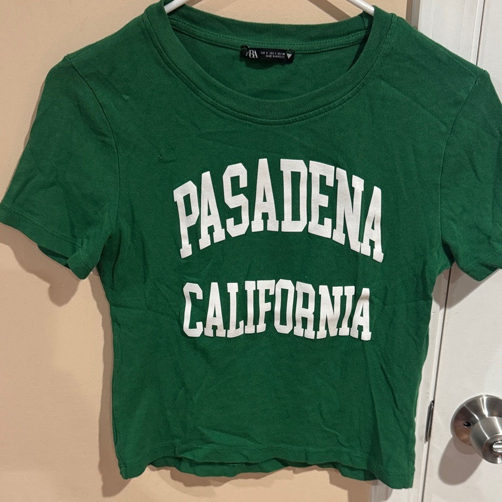 Zara Green Crop Top with Bold White Text